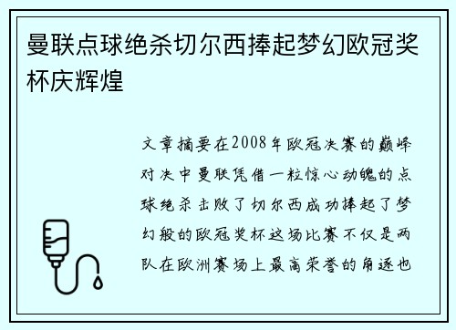 曼联点球绝杀切尔西捧起梦幻欧冠奖杯庆辉煌